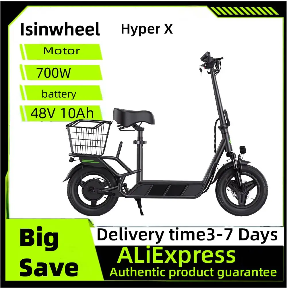 lsinwheel Hyper X Adult With Seat and Rear Basket Electric Scooter 48V 10Ah Battery 700W Motor 14" tire Foldable City E-scooter
lsinwheel Hyper X Adult With Seat and Rear Basket Electric Scooter 48V 10Ah Battery 700W Motor 14" tire Foldable City E-scooter
