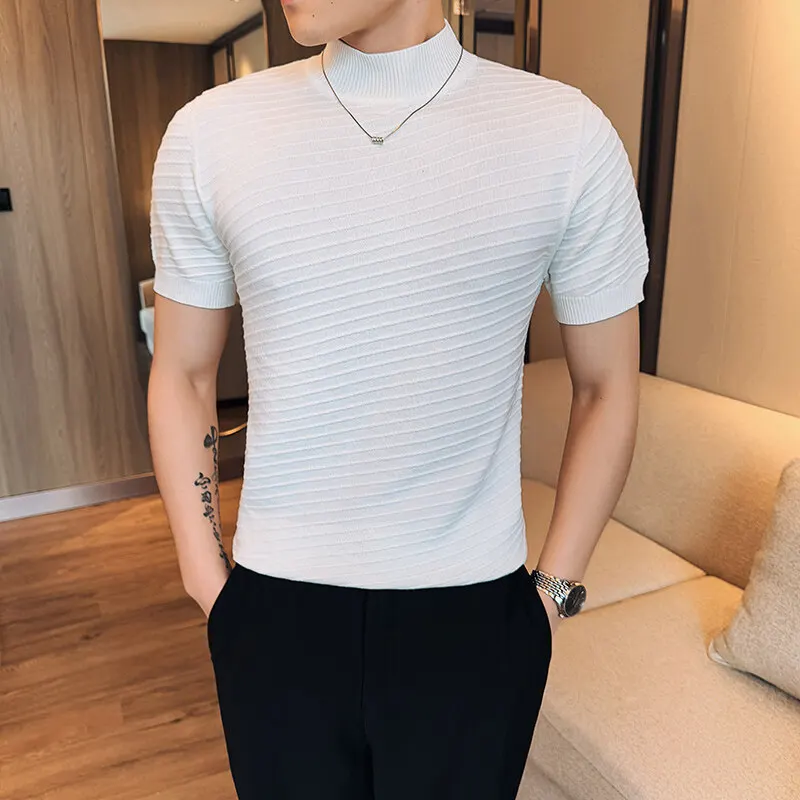 Spring Summer Men T-Shirts Korean Luxury Clothing Short Sleeve Mens Casual Knitted TShirts Slim Fit Pullovers Tops Tees Homme
Spring Summer Men T-Shirts Korean Luxury Clothing Short Sleeve Mens Casual Knitted TShirts Slim Fit Pullovers Tops Tees Homme