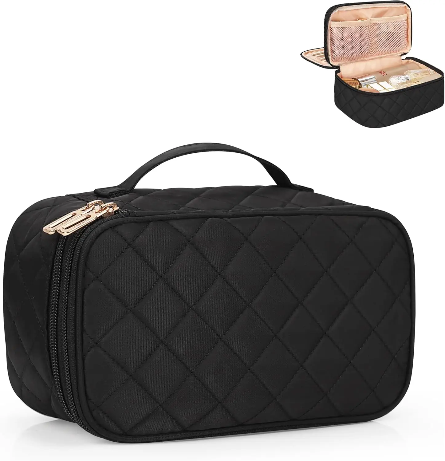 2-Layer Travel Makeup Bag, Waterproof Cosmetic Organizer with Brush Holders, Portable Small Pouch for Women, Black
2-Layer Travel Makeup Bag, Waterproof Cosmetic Organizer with Brush Holders, Portable Small Pouch for Women, Black