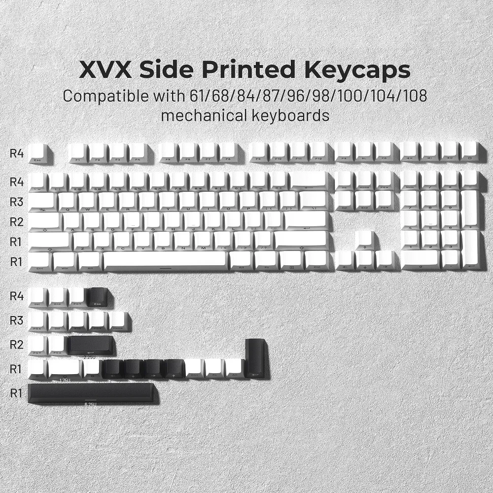 "Minimalist" new product original height side engraving opaque pbt material black and white customized personalized keycaps
"Minimalist" new product original height side engraving opaque pbt material black and white customized personalized keycaps