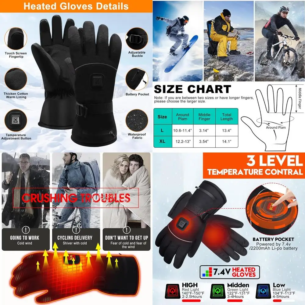 Термоперчатки с электрической перезаряжаемой батареей для мужчин и женщин, водонепроницаемые ветрозащитные перчатки с сенсорным экраном 7,4 В с подогревом для пеших прогулок и лыж
Термоперчатки с электрической перезаряжаемой батареей для мужчин и женщин, водонепроницаемые ветрозащитные перчатки с сенсорным экраном 7,4 В с подогревом для пеших прогулок и лыж