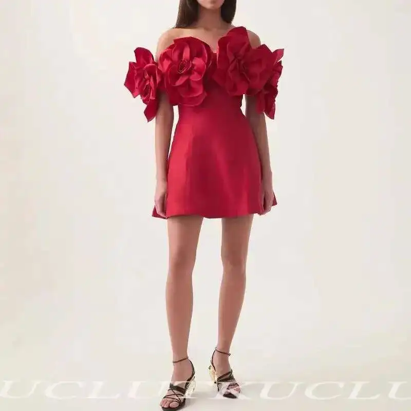 KUCLUT 2025 New Off Shoulder Floral Decoration Slim Fit short Dresses For Women Fashion Elegant Evening Party Dress Female
KUCLUT 2025 New Off Shoulder Floral Decoration Slim Fit short Dresses For Women Fashion Elegant Evening Party Dress Female