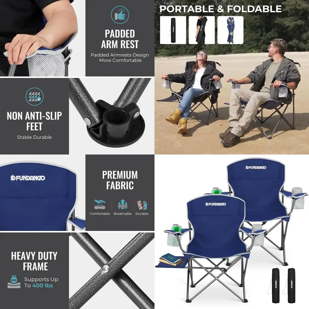 Folding Camping Chair with Table, 2 Pack Portable Heavy Duty Outdoor Padded Chairs for Adults with Cup Holders for Lawn Beach Pi
Folding Camping Chair with Table, 2 Pack Portable Heavy Duty Outdoor Padded Chairs for Adults with Cup Holders for Lawn Beach Pi