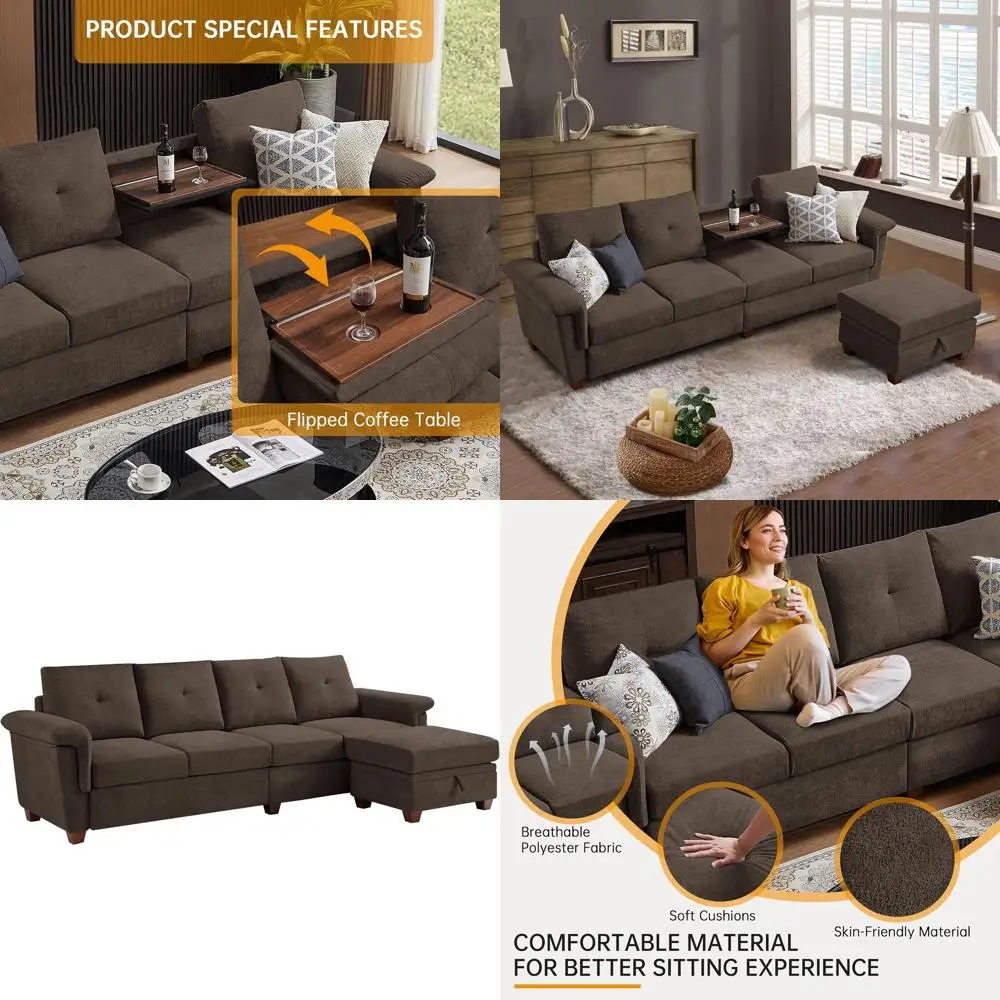 4-Seat L-Shaped Sectional Sofa with Storage and Chaise, Microfiber Fabric Living Room Couch
4-Seat L-Shaped Sectional Sofa with Storage and Chaise, Microfiber Fabric Living Room Couch
