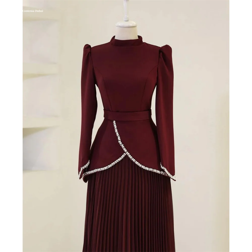 Contessa Dubai Customized Wine Red Long Sleeve A-line Prom Dresses Ankle-Length Simple Evening Dresses O-neck جديد في الفساتين
Contessa Dubai Customized Wine Red Long Sleeve A-line Prom Dresses Ankle-Length Simple Evening Dresses O-neck جديد في الفساتين