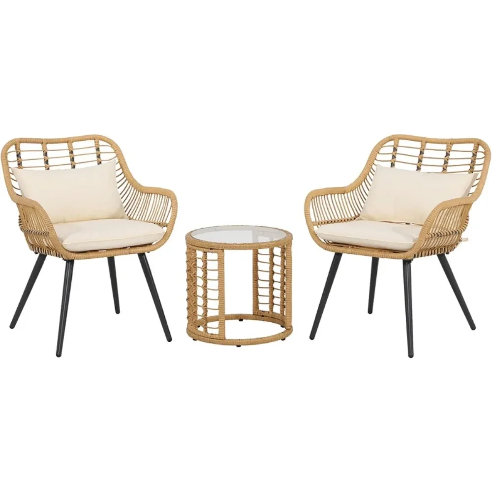 3 Piece Patio Bistro Set, Wicker Outdoor Patio Set with Enhanced Comfort Seating, Round Glass Top Coffee Side Table
3 Piece Patio Bistro Set, Wicker Outdoor Patio Set with Enhanced Comfort Seating, Round Glass Top Coffee Side Table