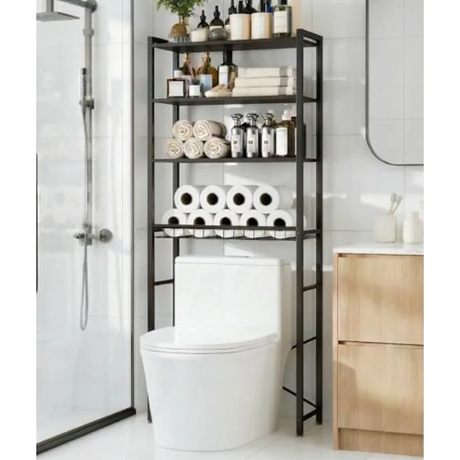 4-Tier Over-the-Toilet Storage Rack with One-Piece Wooden Shelves and Open Net Basket, Bathroom Organizer with Adjustable Feet
4-Tier Over-the-Toilet Storage Rack with One-Piece Wooden Shelves and Open Net Basket, Bathroom Organizer with Adjustable Feet