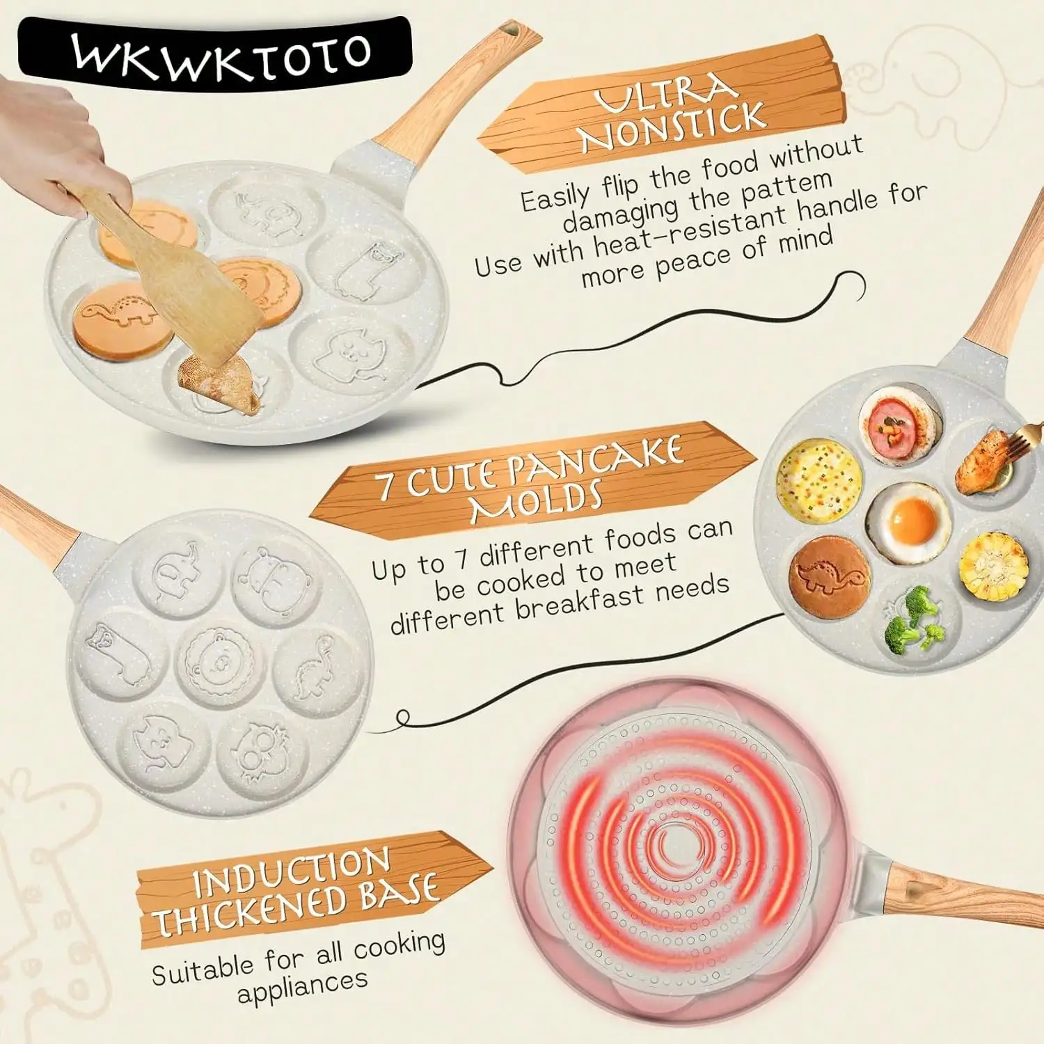 Pancake Maker Egg Frying Pan Suitable For All Stovetops & Induction Cooker, 10.5 Inch Animal Pancake Pan, 7 Molds Pancake Maker With Coating
Pancake Maker Egg Frying Pan Suitable For All Stovetops & Induction Cooker, 10.5 Inch Animal Pancake Pan, 7 Molds Pancake Maker With Coating