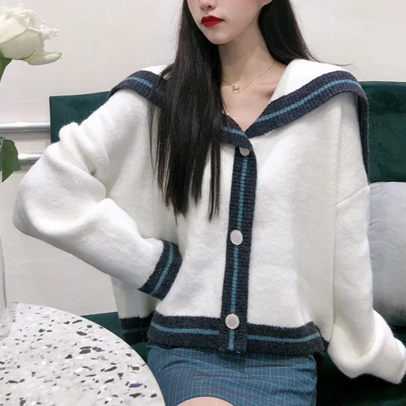 Women's Loose Cardigan Sweater, Knitted Wear, Harajuku, Korean, Elegant, Sweet, Za, Casual, Chic, Navy Style, Turn Down Collar
Women's Loose Cardigan Sweater, Knitted Wear, Harajuku, Korean, Elegant, Sweet, Za, Casual, Chic, Navy Style, Turn Down Collar