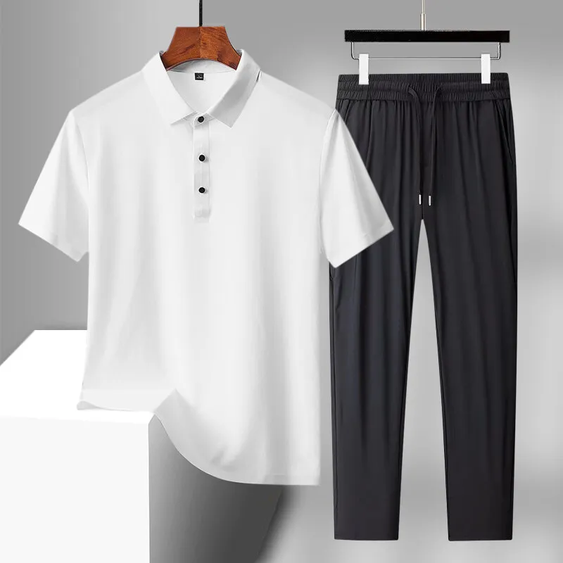High-Quality Solid Color Ice Silk Short Sleeve POIO & Full-Length Pants Two-Piece Men's Sets Business Casual Tops Tees & Joggers
High-Quality Solid Color Ice Silk Short Sleeve POIO & Full-Length Pants Two-Piece Men's Sets Business Casual Tops Tees & Joggers