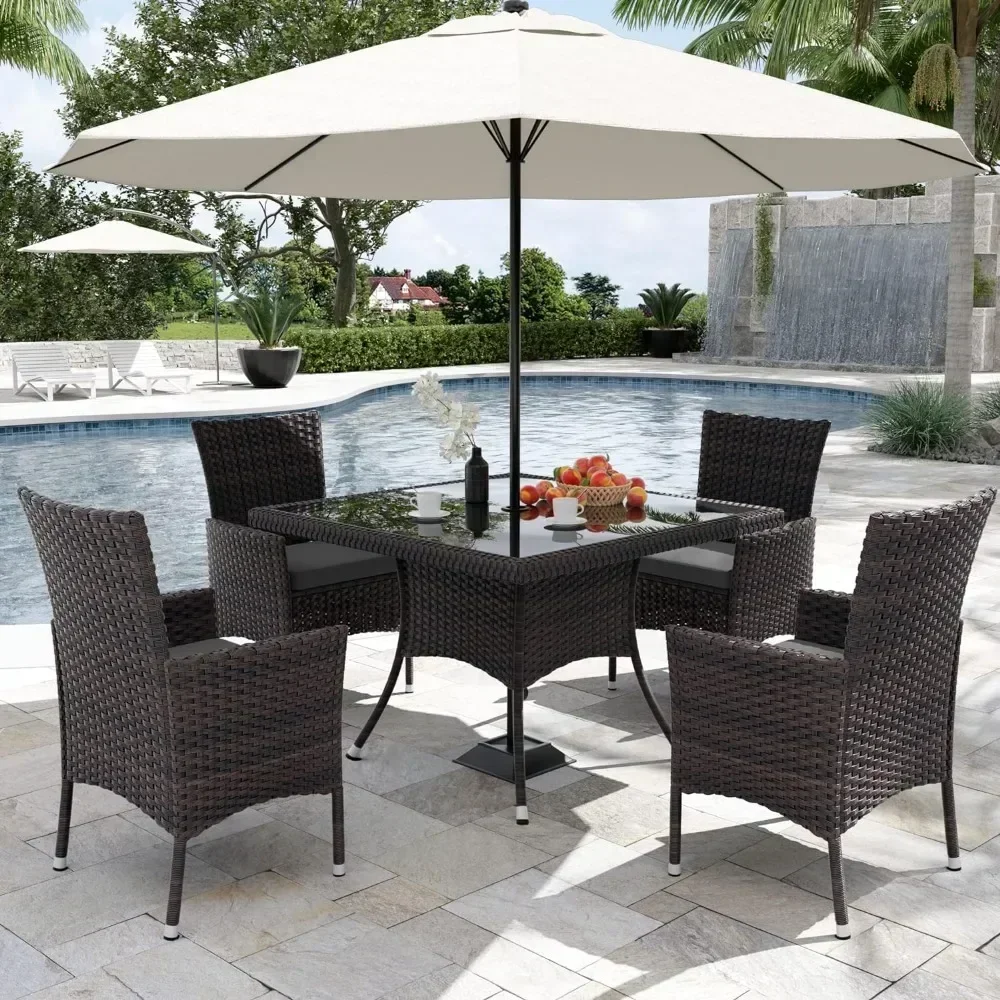 Terrace Furniture Set, Including 8 Cushioned Chairs and 2 Square Tables with Umbrella Shaped Hollow Grey Outdoor Chairs
Terrace Furniture Set, Including 8 Cushioned Chairs and 2 Square Tables with Umbrella Shaped Hollow Grey Outdoor Chairs