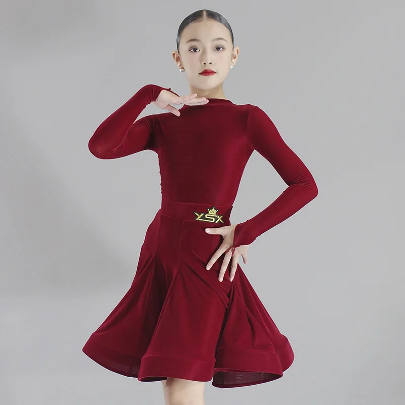 Wine Red Latin Dance Dress Girls Competition Clothing Long Sleeves Velvet Dress Professional Practice Performance Dress DNV21330
Wine Red Latin Dance Dress Girls Competition Clothing Long Sleeves Velvet Dress Professional Practice Performance Dress DNV21330