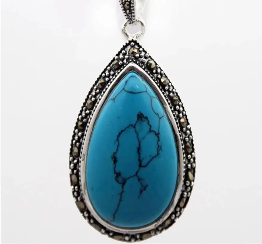 925 Sterling Silver& Marcasite 40x20mm blue Waterdrop Turquoise Lady's Men Pendant
925 Sterling Silver& Marcasite 40x20mm blue Waterdrop Turquoise Lady's Men Pendant