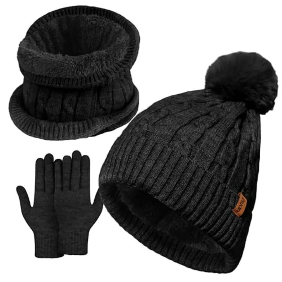 Winter Hat Scarf Gloves Warmer Christmas Gifts, Warm Knit Beanie Hat Touch Screen Gloves Set Neck Scarves for Women
Winter Hat Scarf Gloves Warmer Christmas Gifts, Warm Knit Beanie Hat Touch Screen Gloves Set Neck Scarves for Women