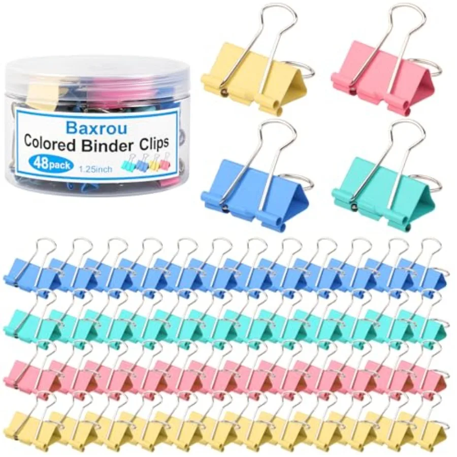Binder Clips, Binder Clip 48 Pack with Container, Color Bder Clips Size, Big Paper Clips Clamps, Clips for Paperwork, for Offic
Binder Clips, Binder Clip 48 Pack with Container, Color Bder Clips Size, Big Paper Clips Clamps, Clips for Paperwork, for Offic