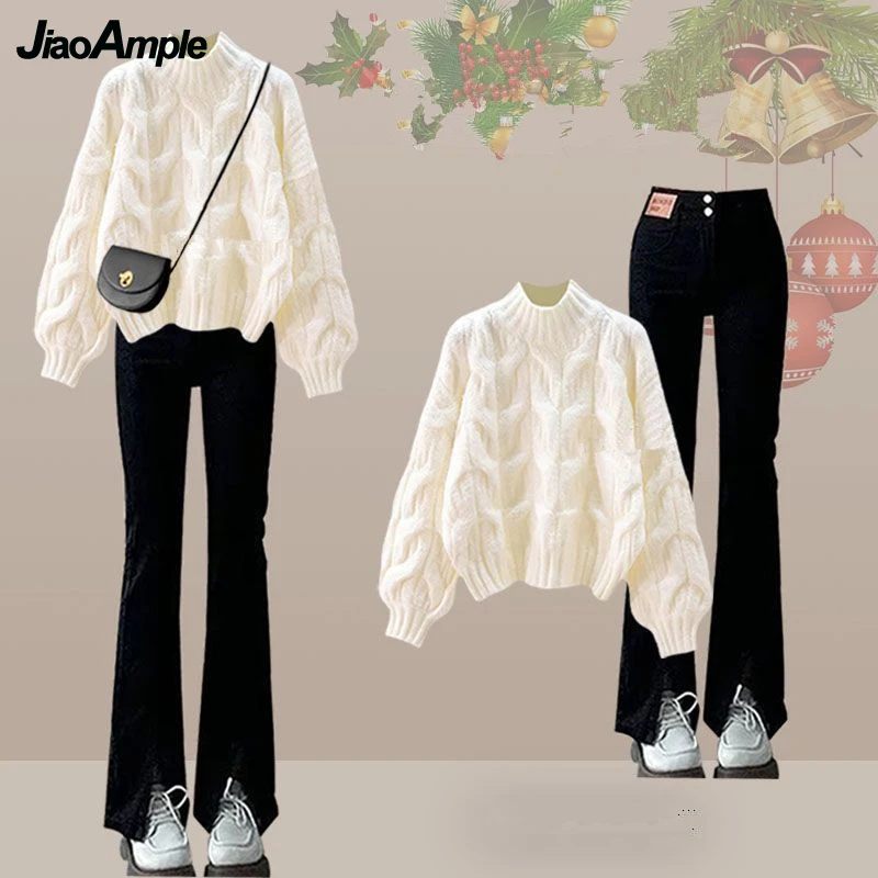 Women 2024 Autumn/Winter New Fashion Knitted Sweater+ Black Jeans Two Piece Suit Korean Elegant Hoodie Denim Pants Matching Set
Women 2024 Autumn/Winter New Fashion Knitted Sweater+ Black Jeans Two Piece Suit Korean Elegant Hoodie Denim Pants Matching Set