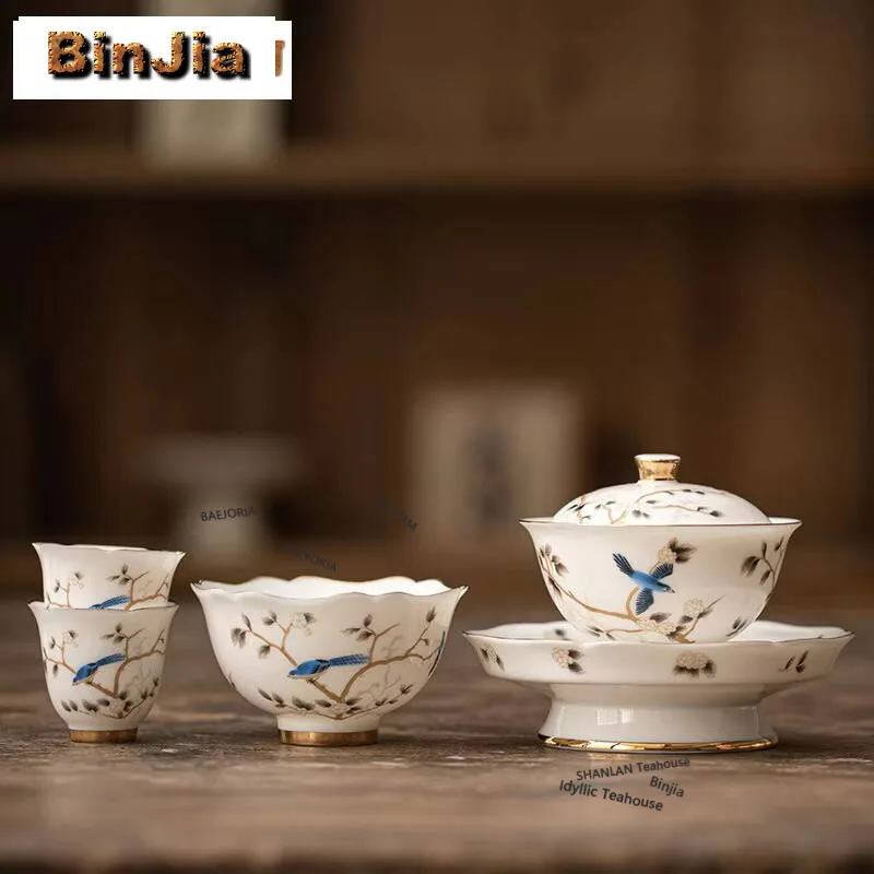 Mutton Fat Jade Gilded Cover Bowl Set Zen Ceramic Flower Tea Set Antique Tea Ceremony Set Bowl And Teacup Boutique Chinese Craft
Mutton Fat Jade Gilded Cover Bowl Set Zen Ceramic Flower Tea Set Antique Tea Ceremony Set Bowl And Teacup Boutique Chinese Craft