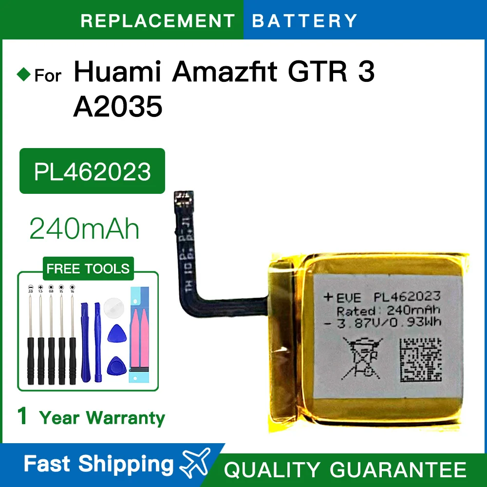 Replacement Battery PL462023 Polymer Li-Ion 240mAh Battery Cell For Amazfit Gts 3 A2035 Smart Sports Watch Batteries +Tools
Replacement Battery PL462023 Polymer Li-Ion 240mAh Battery Cell For Amazfit Gts 3 A2035 Smart Sports Watch Batteries +Tools