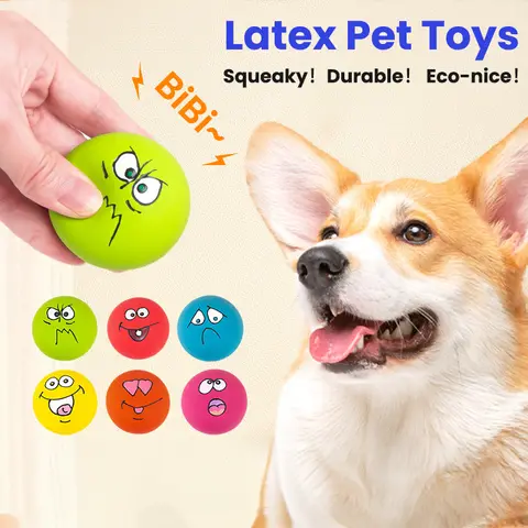 Jouets grinçants pour chiens en latex, 6 pièces, boules à mâcher avec visages amusants |   Entraînement interactif pour chiots