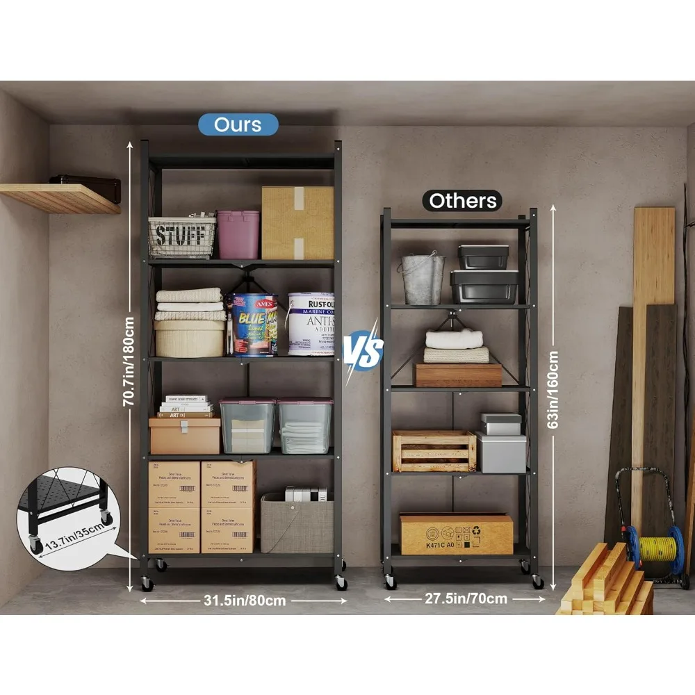 70.7" H Metal Storage Shelves, 5 Tier Folding Shelf on Wheels, Heavy Duty, No Assembly, Rolling, Collapsible Rack Unit ,Custom
70.7" H Metal Storage Shelves, 5 Tier Folding Shelf on Wheels, Heavy Duty, No Assembly, Rolling, Collapsible Rack Unit ,Custom