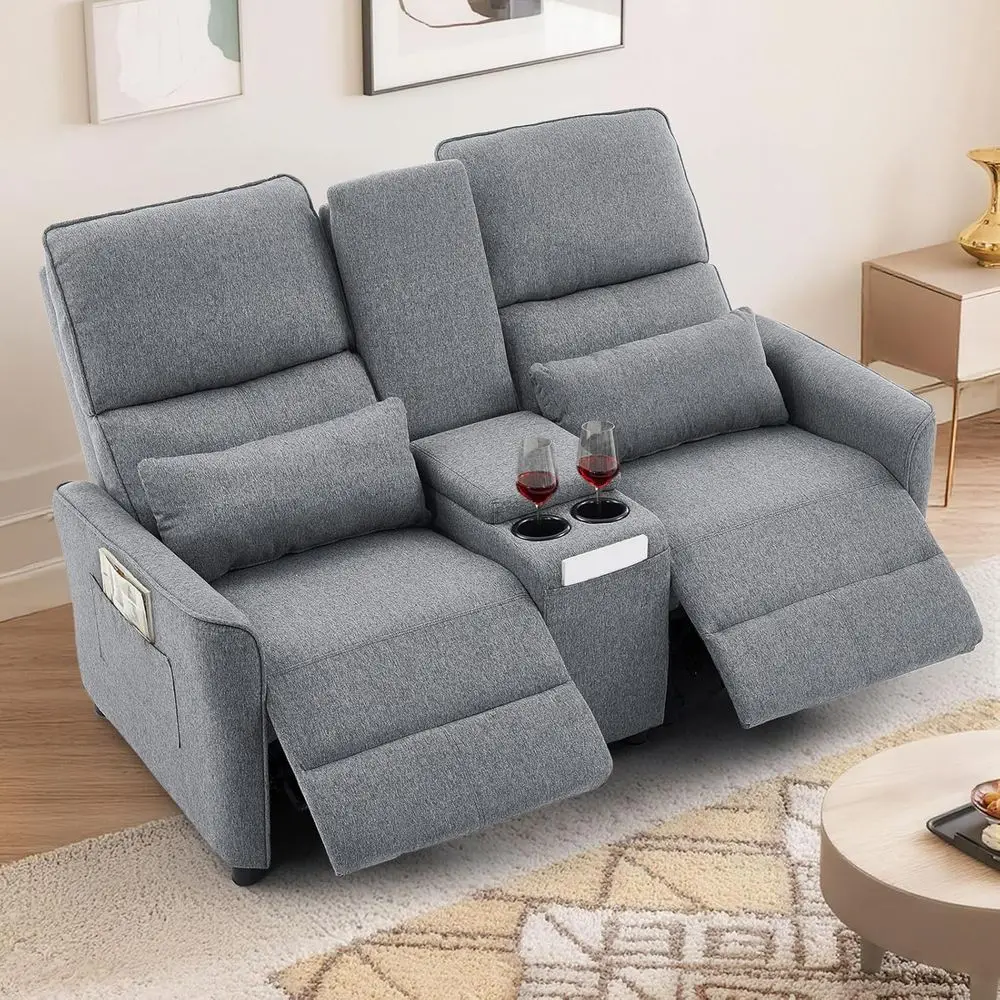 Gray Linen Dual Reclining Loveseat with Center Console, Cup Holders, and Storage for Living Room, RV, or Home Theater
Gray Linen Dual Reclining Loveseat with Center Console, Cup Holders, and Storage for Living Room, RV, or Home Theater