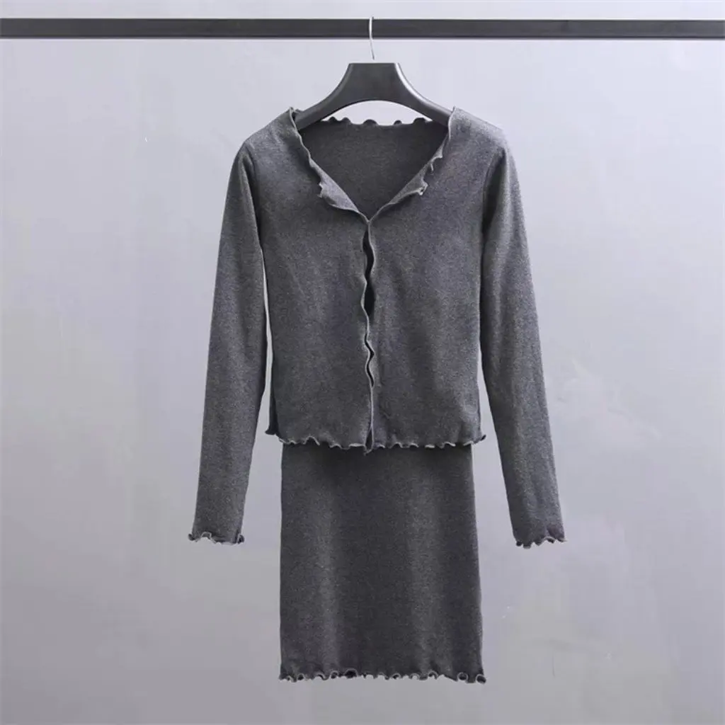 YPFF Women's Autumn Two-Piece Set Ear V-neck Slim Stretch Dress with Long Sleeve Cardigan Top T-Shirt Ensemble
YPFF Women's Autumn Two-Piece Set Ear V-neck Slim Stretch Dress with Long Sleeve Cardigan Top T-Shirt Ensemble