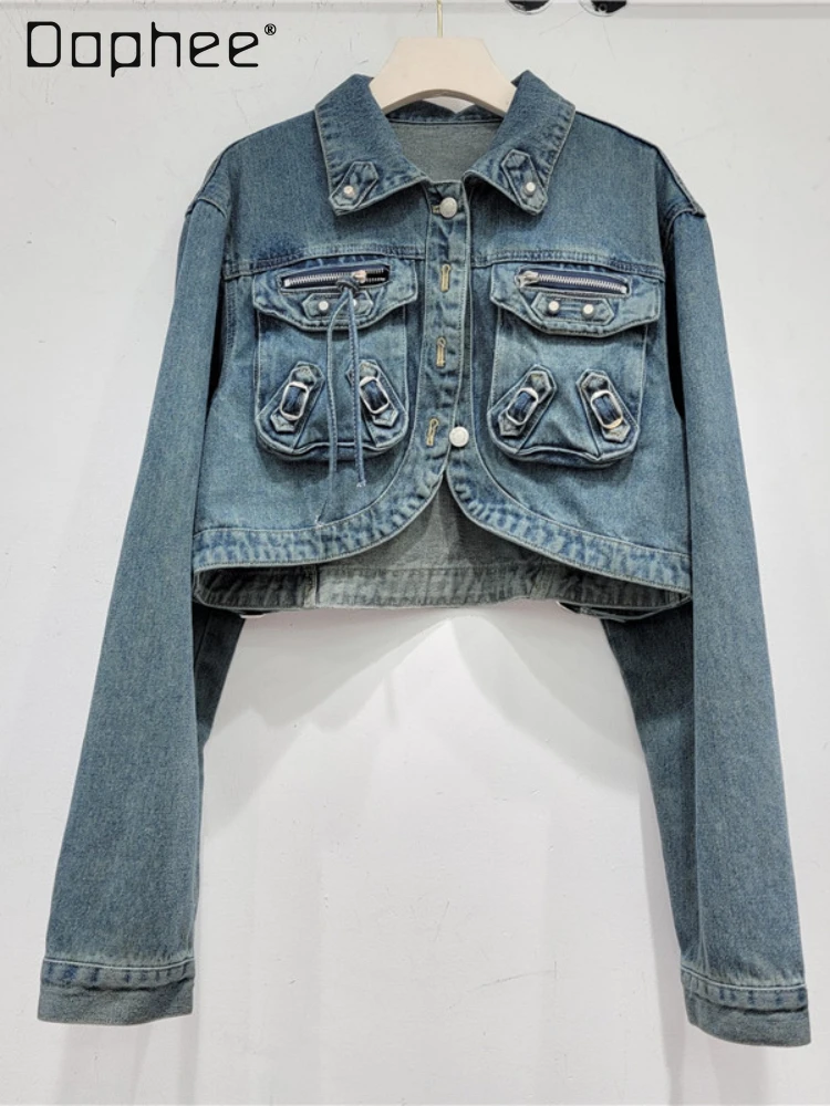 Fashion Short Jean Jacket for Women 2024 Spring Autumn Retro Washed Pocket Lace-up Profile Short Blue Denim Jacket Female
Fashion Short Jean Jacket for Women 2024 Spring Autumn Retro Washed Pocket Lace-up Profile Short Blue Denim Jacket Female