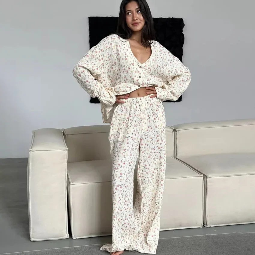 Loose and Comfortable Loungewear, Spring Cotton Printed Long-sleeved Trousers, Comfortable Pajamas for Women
Loose and Comfortable Loungewear, Spring Cotton Printed Long-sleeved Trousers, Comfortable Pajamas for Women