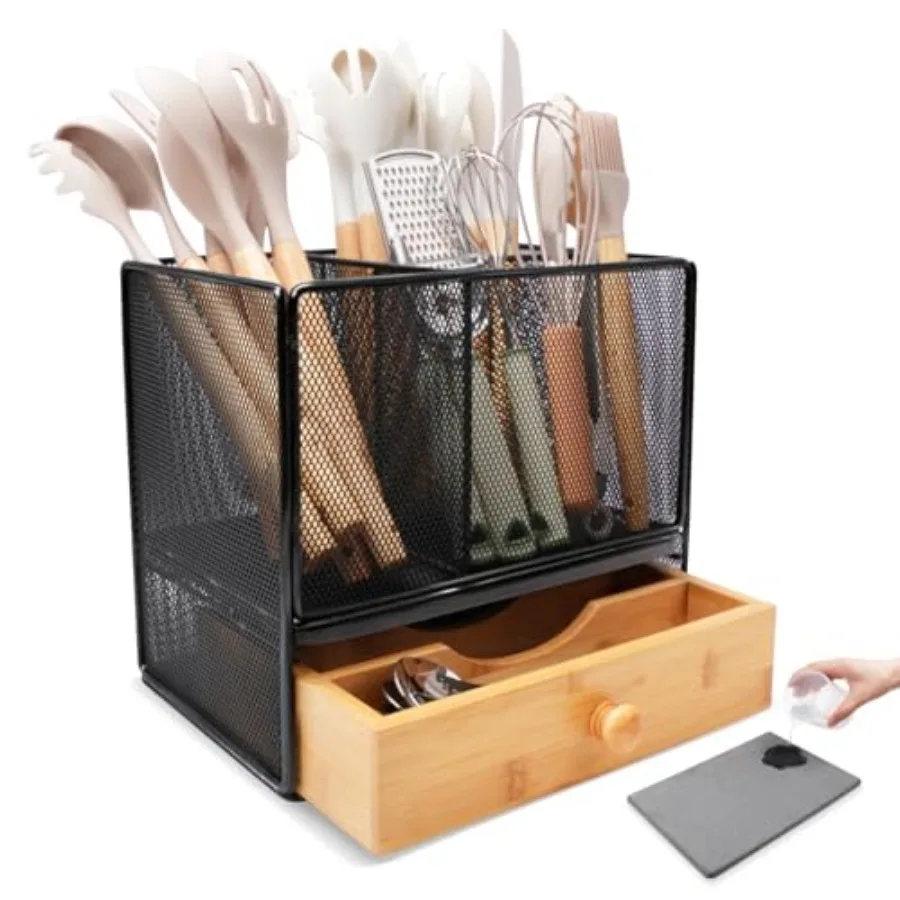 Kitchen Utensil Holder Countertop, Extra Large Utensil Organizer with Drawer, 2-In-1 Utensil and Silverware Holder for Countert
Kitchen Utensil Holder Countertop, Extra Large Utensil Organizer with Drawer, 2-In-1 Utensil and Silverware Holder for Countert