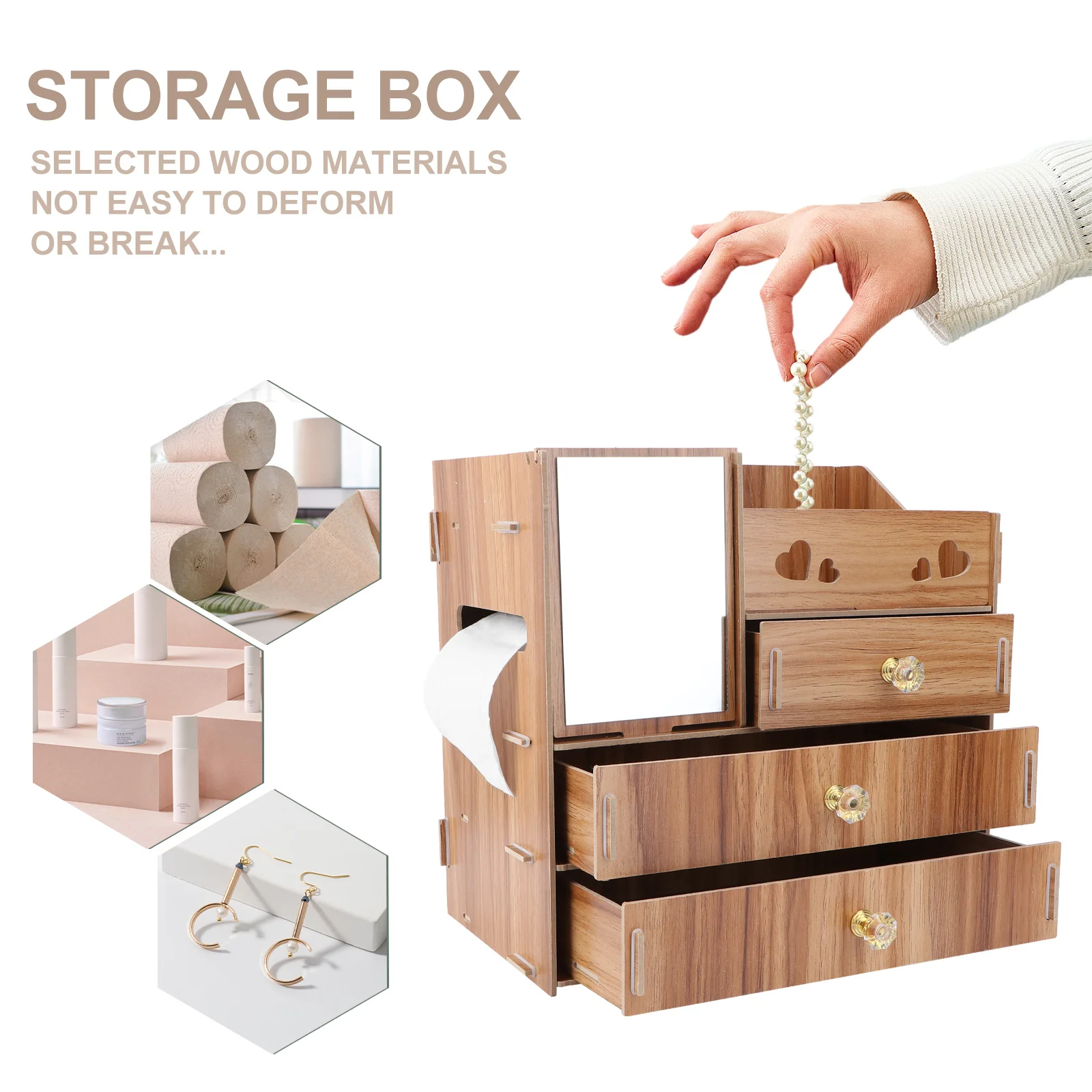 1Pcs Cosmetics Storage Box Wood Desktop Organizer Compact Size Multifunctional Makeup Shelf Drawer Storage Rack
1Pcs Cosmetics Storage Box Wood Desktop Organizer Compact Size Multifunctional Makeup Shelf Drawer Storage Rack