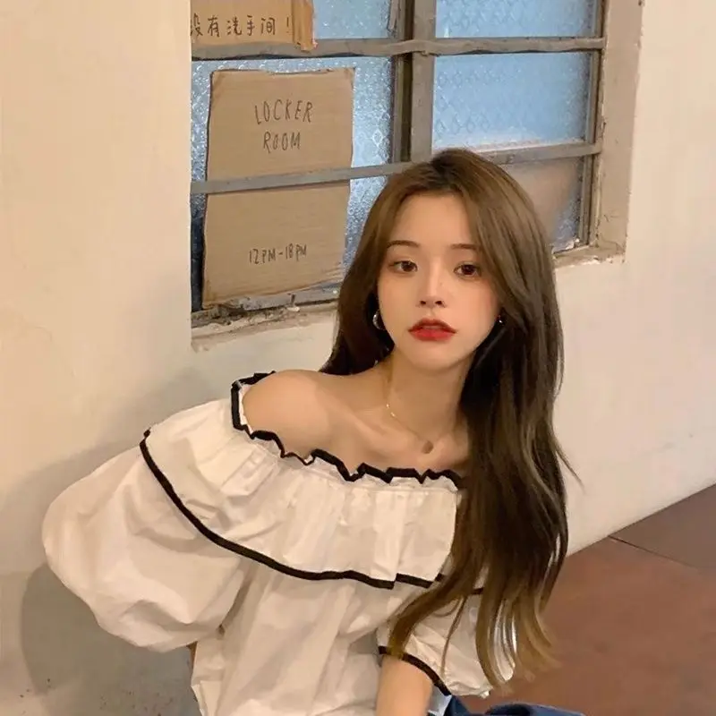 Summer Blouse French Style Short Sleeved Shirt Top Ruffled Off Shoulder Sweet Slash Neck Casual Blusas Sexy Clothes
Summer Blouse French Style Short Sleeved Shirt Top Ruffled Off Shoulder Sweet Slash Neck Casual Blusas Sexy Clothes