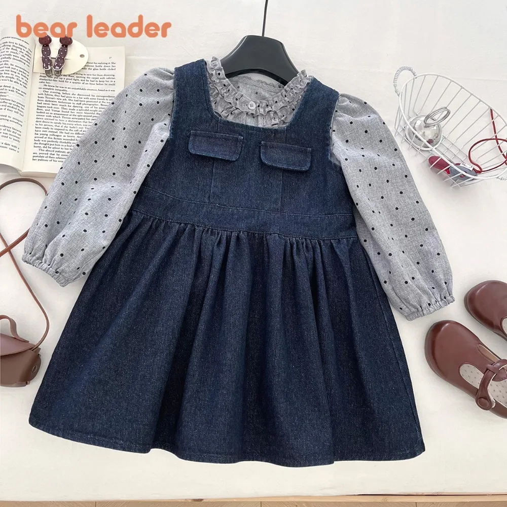 Bear Leader Autumn New Korean Version Cute Casual Girls' Clothing Polka Dot Printed Long Sleeved Shirt+Vest Skirt Two-piece Set
Bear Leader Autumn New Korean Version Cute Casual Girls' Clothing Polka Dot Printed Long Sleeved Shirt+Vest Skirt Two-piece Set