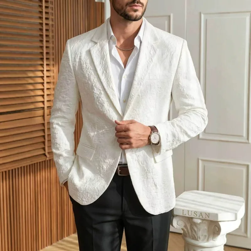 KIDWHXR Men Suit Coat Korean Solid Color Printed Man Blazer Slim Single-breasted Long Sleeve Wedding Banquet Male Outerwear
KIDWHXR Men Suit Coat Korean Solid Color Printed Man Blazer Slim Single-breasted Long Sleeve Wedding Banquet Male Outerwear