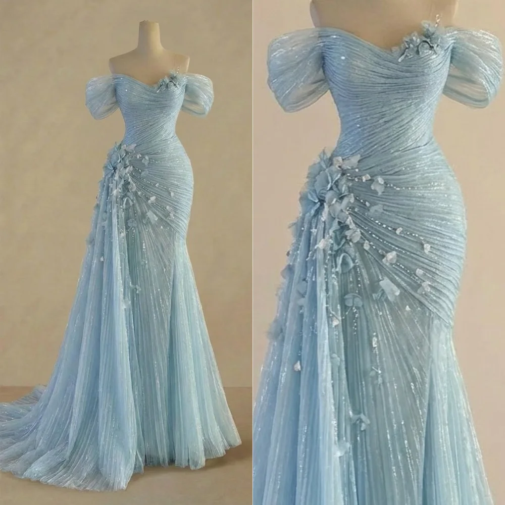 Glamorous Evening Dresses Mermaid Off Shoulder Pearls Appliques Pleats Lace Tulle Customized Sweep Train Prom Vestido De Noite
Glamorous Evening Dresses Mermaid Off Shoulder Pearls Appliques Pleats Lace Tulle Customized Sweep Train Prom Vestido De Noite