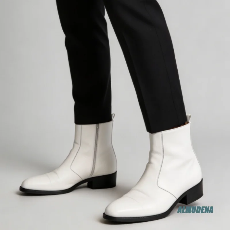 Pointed Toe Block Heel Ankle Boots Men's Black White Leather Chelsea Boots Fashion Side Zipper Shoes For Daily And Party Wear
Pointed Toe Block Heel Ankle Boots Men's Black White Leather Chelsea Boots Fashion Side Zipper Shoes For Daily And Party Wear