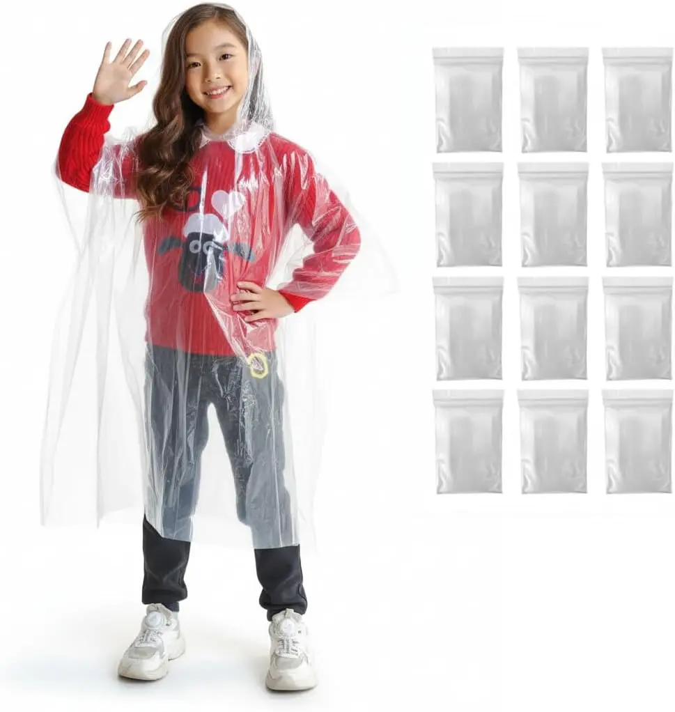 Kids Poncho - 12-Pack, One Size, Clear Ponchos with Hood for Kids, Disposable, Bulk Emergency Rain Cover for Children
Kids Poncho - 12-Pack, One Size, Clear Ponchos with Hood for Kids, Disposable, Bulk Emergency Rain Cover for Children