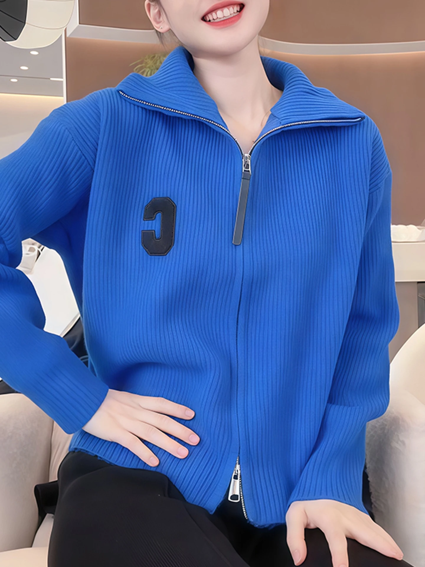 Loose High Collar Double Zipper Knitted Sweater Coat Women's Fashion Autumn Winter Warm Color Casual Style Top
Loose High Collar Double Zipper Knitted Sweater Coat Women's Fashion Autumn Winter Warm Color Casual Style Top