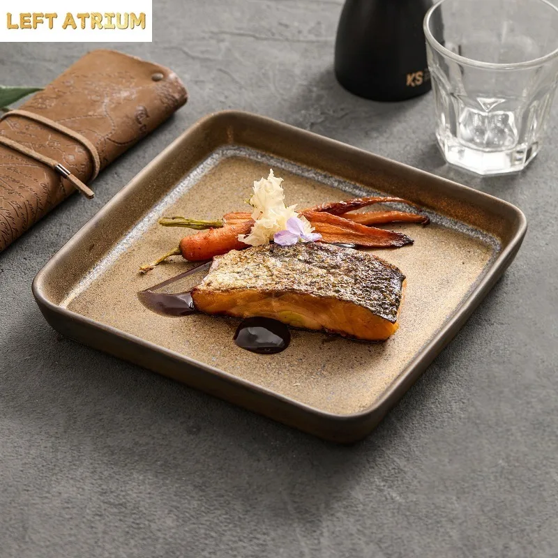 Gilded Glazed Square Ceramic Plate Creative Steak Plate Fish Plate Dishs Ceramic Tableware and Plates Hotel Restaurant Tableware
Gilded Glazed Square Ceramic Plate Creative Steak Plate Fish Plate Dishs Ceramic Tableware and Plates Hotel Restaurant Tableware