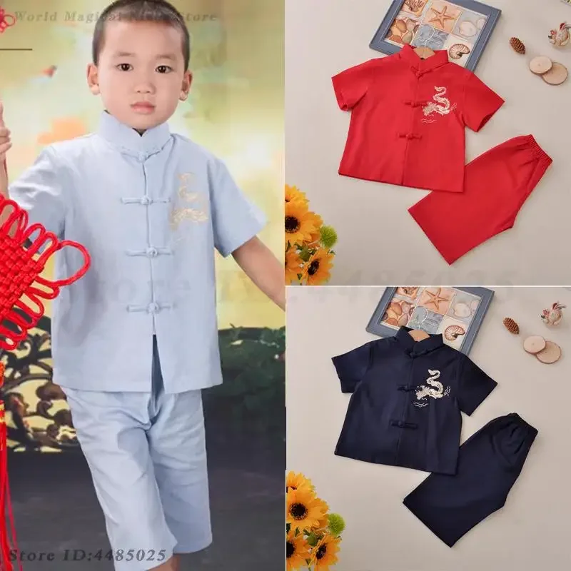 Children Chinese Tang Suit Traditional Embroidery Dragon Hanfu Clothing Kids New Year's Costume Summer Short Sleeve Shorts Set
Children Chinese Tang Suit Traditional Embroidery Dragon Hanfu Clothing Kids New Year's Costume Summer Short Sleeve Shorts Set