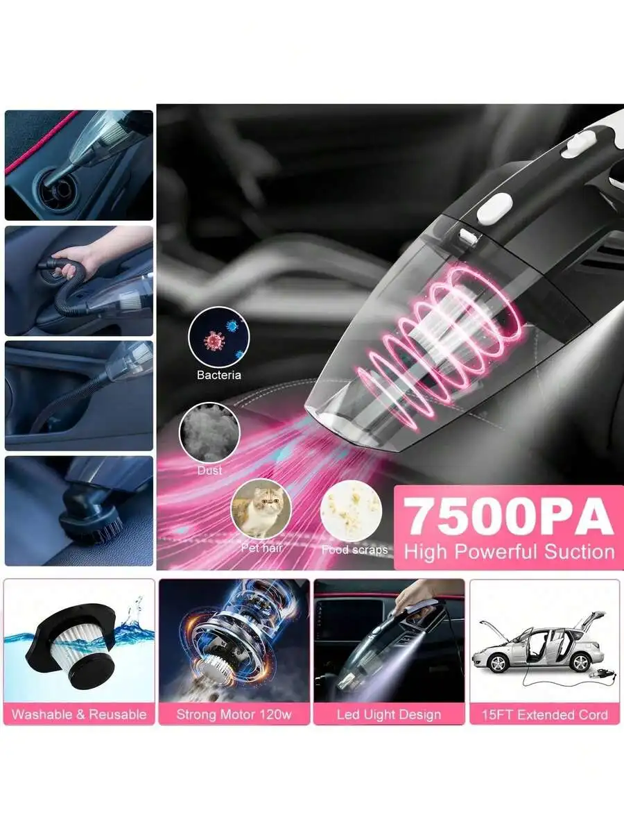 25-Piece Car Interior Cleaning Kit With 7500PA Handheld Vacuum, LED Light, 120W Motor, Washable Filter
25-Piece Car Interior Cleaning Kit With 7500PA Handheld Vacuum, LED Light, 120W Motor, Washable Filter