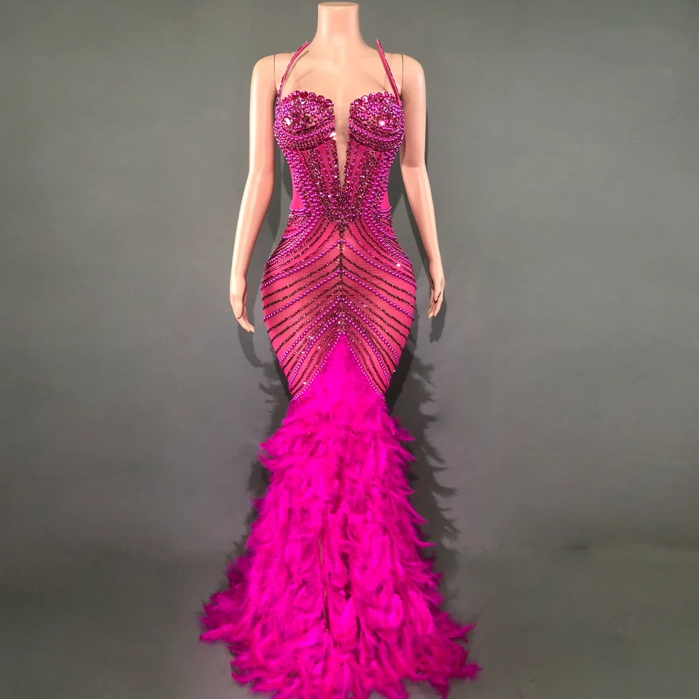 Sparkly Rhinestones Pearls Feathers Long Dress for Women Hot Pink Birthday Celebrate Wedding Evening Prom Dress Photo Shoot Wear
Sparkly Rhinestones Pearls Feathers Long Dress for Women Hot Pink Birthday Celebrate Wedding Evening Prom Dress Photo Shoot Wear