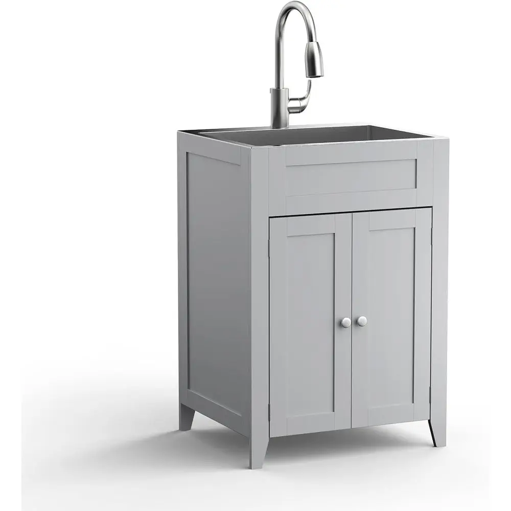 24-Inch Stainless Steel Laundry Sink with Cabinet and Pull-Out Sprayer, Grey for Utility Rooms
24-Inch Stainless Steel Laundry Sink with Cabinet and Pull-Out Sprayer, Grey for Utility Rooms