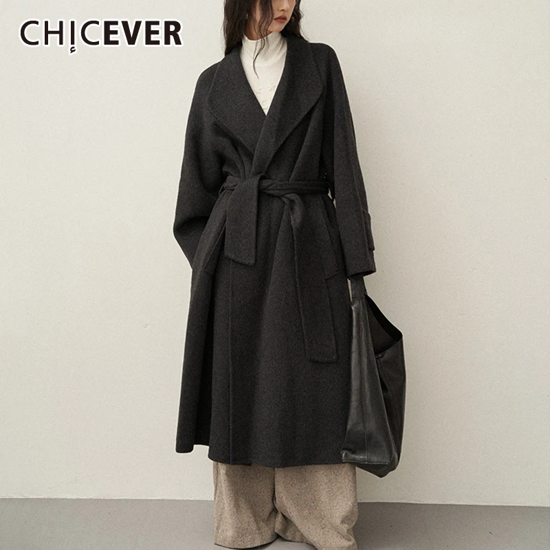 CHICEVER Solid Loose Elegant French Style Coat For Women Lapel Long Sleeve Spliced Lace Up Winter Wool Coat Female Fashion Style
CHICEVER Solid Loose Elegant French Style Coat For Women Lapel Long Sleeve Spliced Lace Up Winter Wool Coat Female Fashion Style