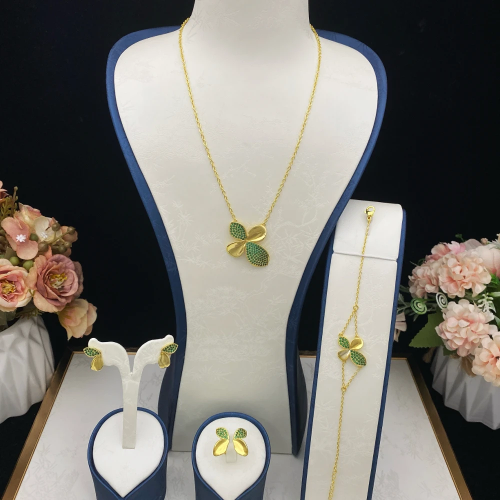 JRH Middle East Style Women's Jewelry Set Gold Plated Copper Four Leaf Clover Zirconia Bracelet Ring Necklace Earrings for Party
JRH Middle East Style Women's Jewelry Set Gold Plated Copper Four Leaf Clover Zirconia Bracelet Ring Necklace Earrings for Party