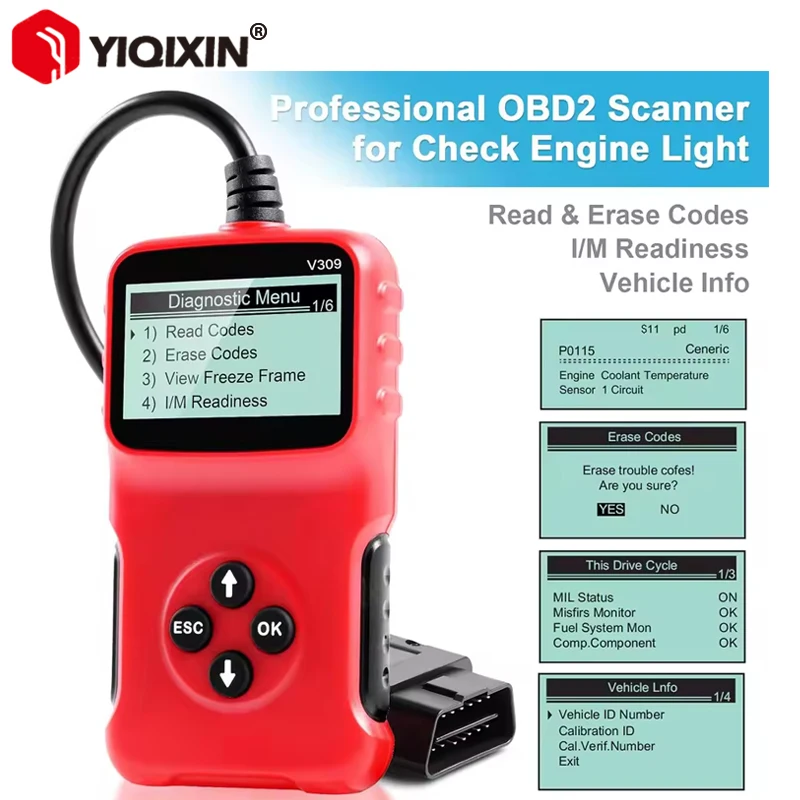 Автосканер YIQIXIN V309 OBD2: Диагностический прибор для устранения неисправностей, считыватель кодов неисправностей двигателя, индикатор проверки двигателя OBD2
Автосканер YIQIXIN V309 OBD2: Диагностический прибор для устранения неисправностей, считыватель кодов неисправностей двигателя, индикатор проверки двигателя OBD2
