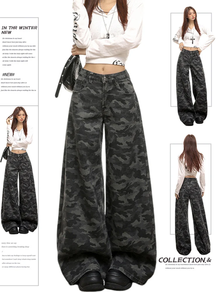 Женские камуфляжные широкие джинсы больших размеров в американском стиле High Street с низкой талией, свободные прямые утягивающие брюки, повседневная осенняя одежда
Женские камуфляжные широкие джинсы больших размеров в американском стиле High Street с низкой талией, свободные прямые утягивающие брюки, повседневная осенняя одежда