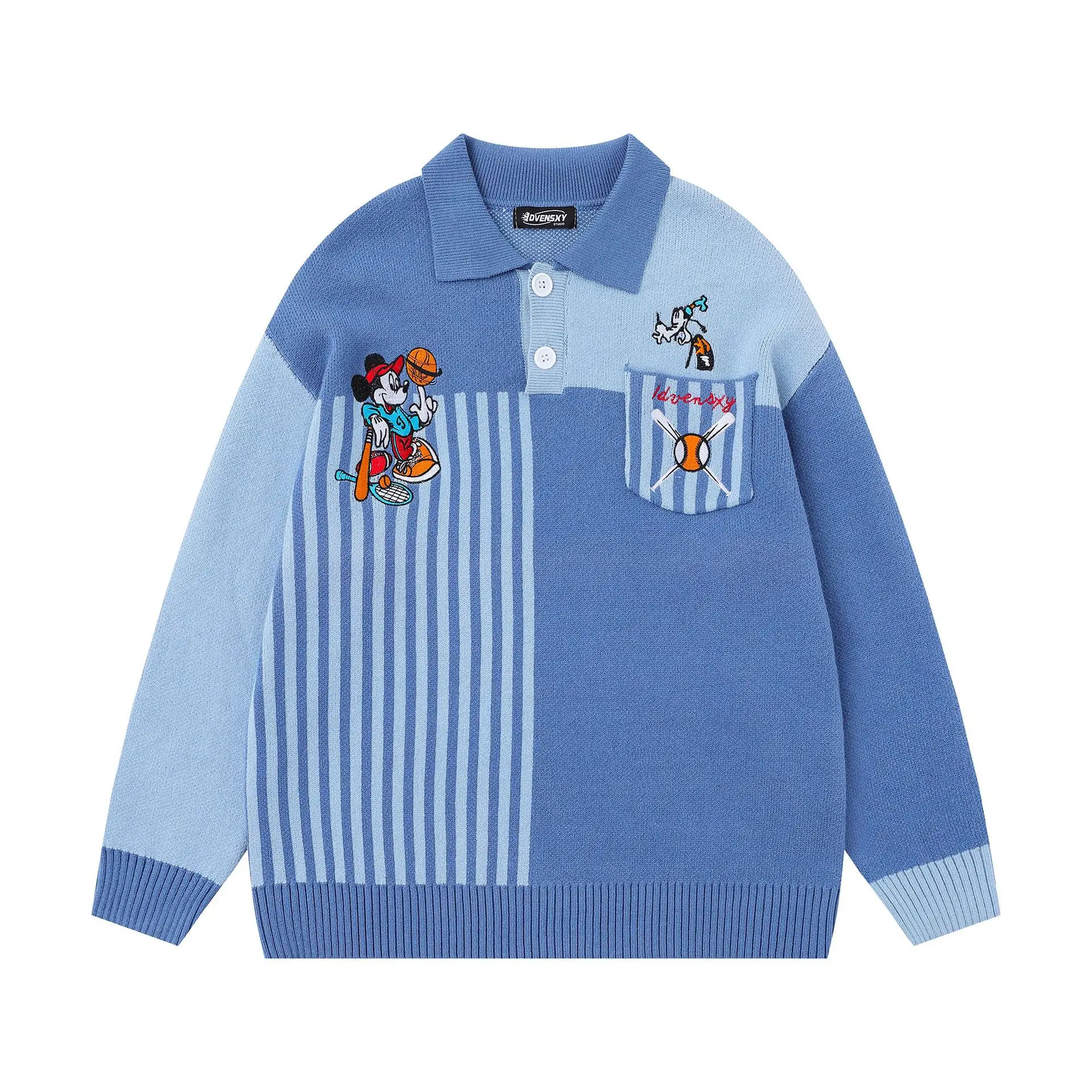 Милый свитер с лацканами и вышивкой Микки в американском стиле ретро, унисекс, осень-зима 2024, универсальный вязаный топ
Милый свитер с лацканами и вышивкой Микки в американском стиле ретро, унисекс, осень-зима 2024, универсальный вязаный топ