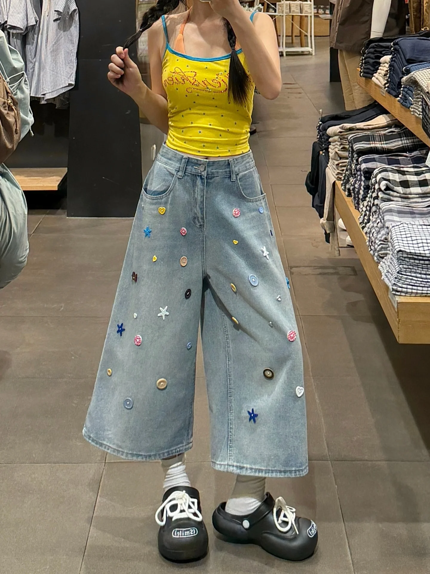 High Waist Wide Leg Denim Shorts Women's Summer Loose Straight Cut Button up Retro American Style Jeans Pants
High Waist Wide Leg Denim Shorts Women's Summer Loose Straight Cut Button up Retro American Style Jeans Pants