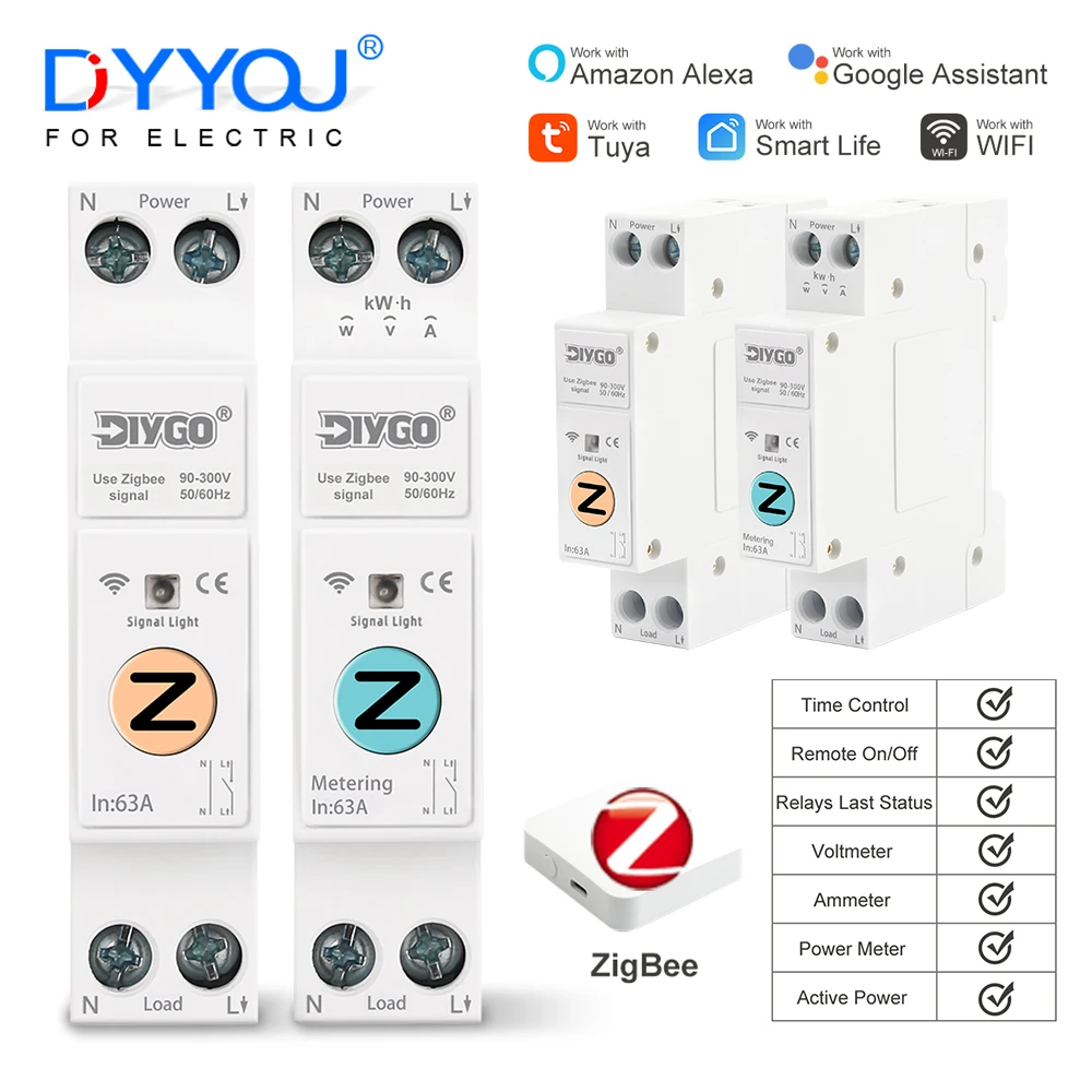 ZigBee DGB-63Z WIFI Circuit Breaker 1P+N Remote Control Time Relay Switch For Smart Home Voltmeter Ammeter Power Meter 10A-63A
ZigBee DGB-63Z WIFI Circuit Breaker 1P+N Remote Control Time Relay Switch For Smart Home Voltmeter Ammeter Power Meter 10A-63A