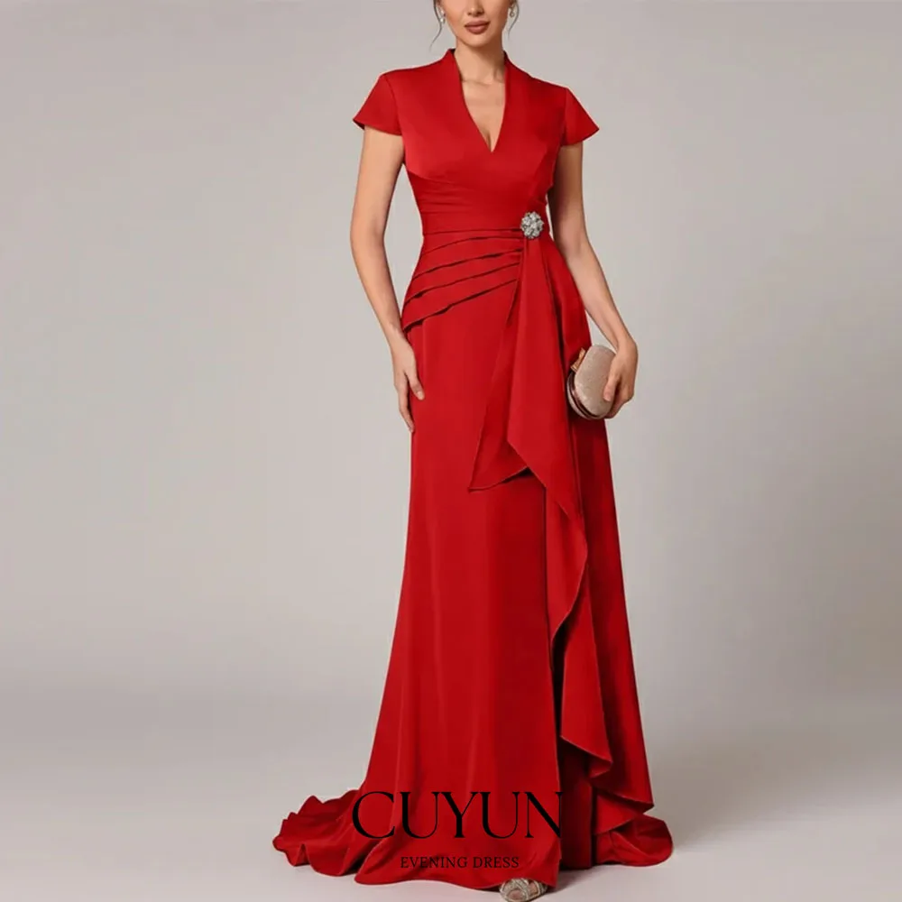 CUYUN Customized Modest Evening Gown Women Short Sleeves V-Neck Pleated Wedding Guest Dress Formal Gown for Mother of the Bride
CUYUN Customized Modest Evening Gown Women Short Sleeves V-Neck Pleated Wedding Guest Dress Formal Gown for Mother of the Bride